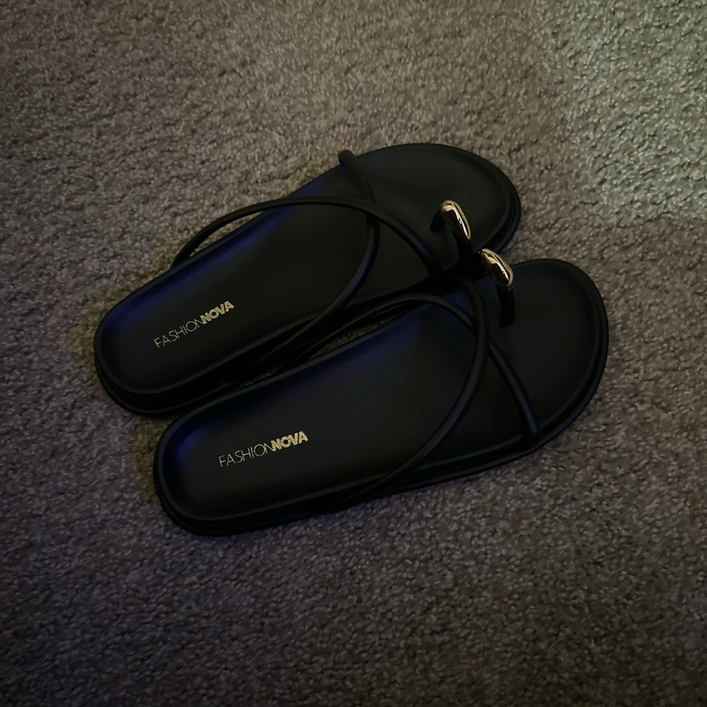 Fashion Nova Black Sandals with Gold Accent